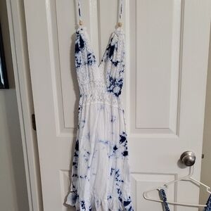 Elegant Navy and White Backless Dress